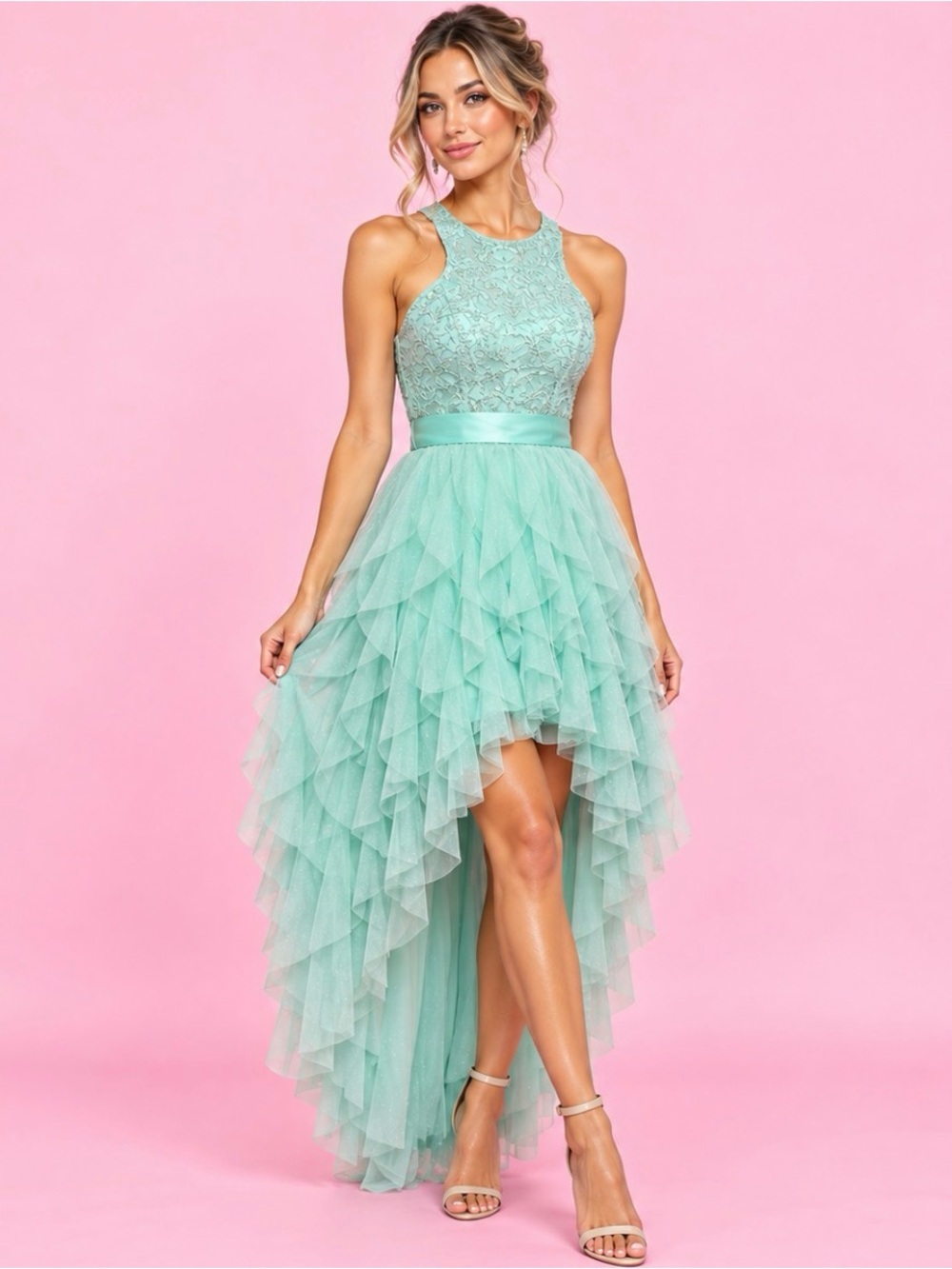 ✨ Teeze Me “Frozen” Mint Green High-Low Dress — NWT — Size 7/8 ✨